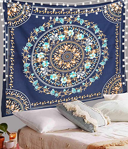 ANJANIYA Floral Mandala Wall Art - Indian Tapestry Dorm Decor Hippie Wall Hanging Psychedelic - Bohemian Decor (Navy Blue, 54"X60") - color: Navy Blue, size: 60"L x 54"W