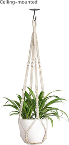Mkono Macrame Plant Hangers Indoor Jute Hanging Planter Basket and Ceiling Hooks, Wood Beads Decorative Flower Pot Holder for Indoor Outdoor Boho Home Decor,Brown