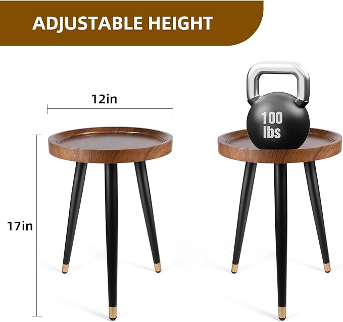 Plant Stand Indoor,Mid Century Walnut Wood Plant Table, Heavy Duty Metal Tall Flower Pot Stand,Modern Round Small Side End Table With Raised Design(12"x17")