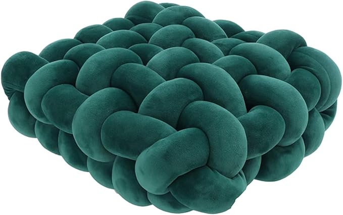 Knot Pillow Meditation Cushion Large Floor Cushions for Sitting Funky Throw Pillows Chair Pillows Soft Pad Square Knotted Seat Cushions for Home Decoration Living Room Bedroom Sofa Couch Green