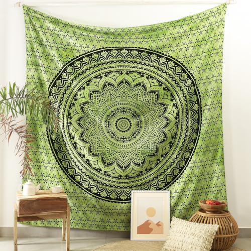 Popular Handicrafts Queen Mandala Hippie Tie dye Psychedelic Ombre Tapestry Wall Hanging - Indian Maditation Gypsy Bohemian Hippy Dorm Room Decor Green 81x88 Inch - color: Green, size: 88L" x 81W"