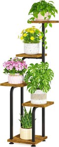 LASZOLA Black 5 Tiered Tall Plant Stand Indoor with Heavy Duty Wood Tray, Large Multi Level Vertical Planter Rack for Narrow Corner, Sturdy Rustic Tall Orchid Flower Shelving Holder for House Decor