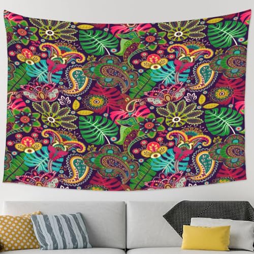 RTAFGU Perris Tapestry, Tropical Paisley Floral Pattern, Vibrant Boho Exotic Print Tapestries Home Aesthetic Wall Hanging for Bedroom Living Room, Dorm Party Decoration 91" L x 71" W - color: Perris_2801, size: 91"L x 71"W