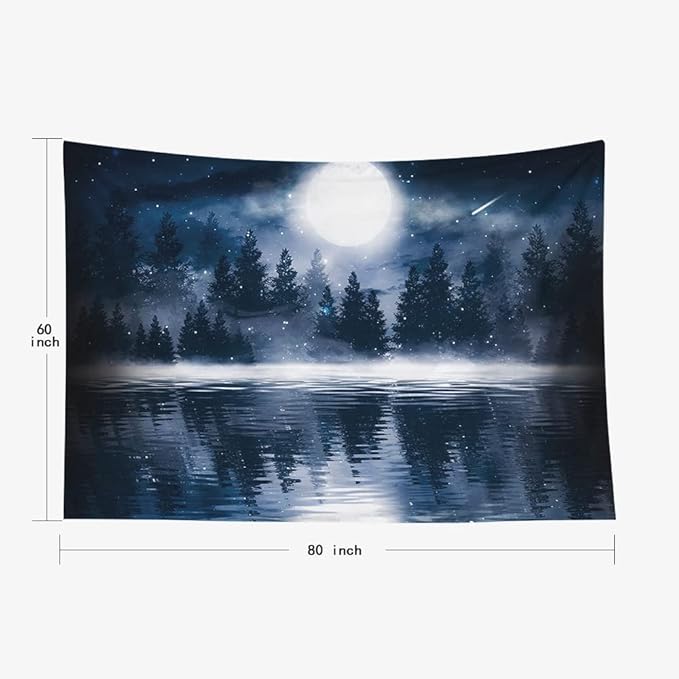 EMMTEEY Foggy Forest Dark Forest Moonlit Night View Tapestry 80x60
