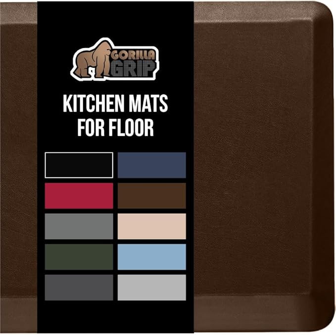 GORILLA GRIP Comfortable Cushioned Kitchen Mats for Floor, 70x24, Waterproof and Stain Resistant Soft Top, 3/4 Inch Thick Ergonomic Standing Desk Anti Fatigue Mat, Foam Supports Ankles and Feet, Brown