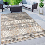 Rugshop Distressed Geometric Indoor/Outdoor Beige Area Rug Modern Tribal Stripe, Durable Stain Resistant Perfect for Patio, Backyard, Deck and Outdoor Lounge 6'6" x 9' - size: 6'7" x 9' (Rectangular)