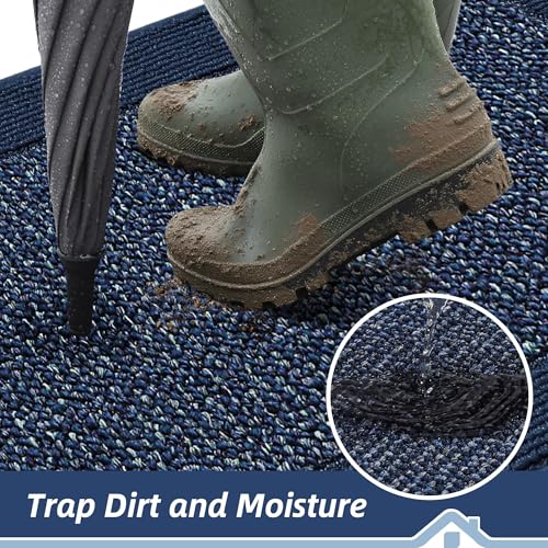 BEQHAUSE Indoor Door Mat 24" x 60", Dirt Trapper Door Mats Non-Slip Entryway Rugs Washable, Trap Dirt Absorbent Welcome Mat, Low Profile Floor Mats for Front Back Door and Entryway, Blue - color: Blue, size: 24" X 60" (Rectangular)