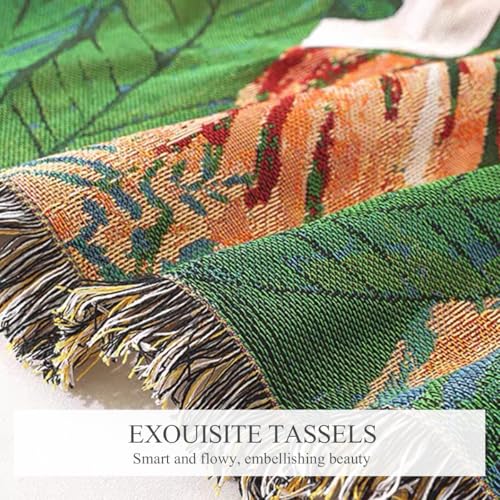 LumiSyne Double-Sided Cotton Woven Throw Blanket with Tassel Jungle Bohemian Style Tapestry Shawl Multi-Function Decorative Throws for Sofa Bed Armchair Camping Blanket Tablecloth Carpet 160x130cm - color: Searching for Traces Through the Jungle