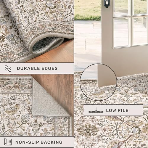 Boho Moss 2x3 Indoor Rugs for Entryway, Vintage Washable Small Throw Rug for Kitchen, Non Slip Soft Floral Bathroom Carpet with Bird Pattern, Low Pile & Stain Resistant - color: Moss Green, size: 2' x 3' (Rectangular)