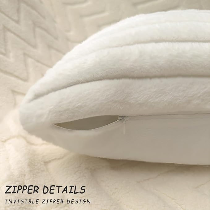2 Pack 26x26 Pillow Cover Velvet Pillow Covers, Faux Fur Square Throw Pillow Covers for Living Room Decorations Throw Pillow Case, Throw Pillow Cover Cushion Cover for Home Sofa Bedroom Car, White