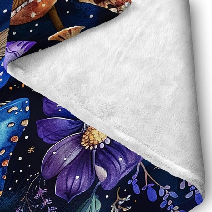 Cute Whimsical Mushroom Throw Blanket Aesthetic Dark Botanical Florals Throw,Witchy Gifts for Women,Gothic Gifts,Soft Cozy Warm Moth Witchy Plush Blanket Throw for Women Girls Mom 50"x60"