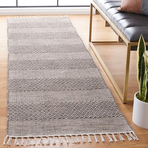 SAFAVIEH Montauk Collection Runner Rug - 2'3" x 8', Ivory & Anthracite, Handmade Flat Weave Boho Farmhouse Cotton Tassel Fringe, Ideal for High Traffic Areas in Living Room, Bedroom (MTK330N) - color: Ivory/Anthracite, size: 2'3" x 8' (Runner)
