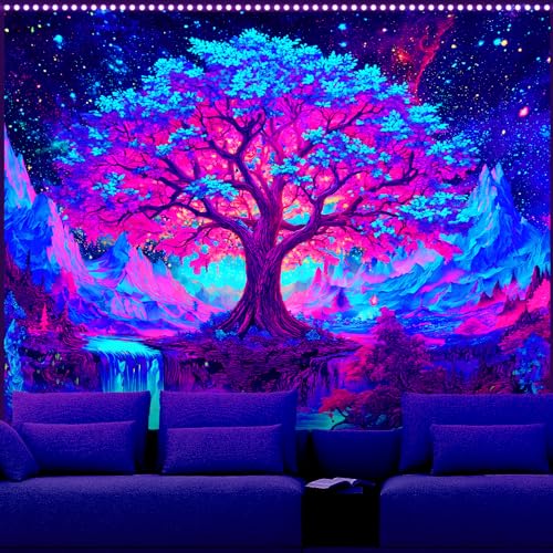 AOHMPT Blacklight Tapestry Glow in the Dark Tapestry Tree Design 59'' × 51'' inch Wall Hanging Decor for Bedroom Living Room - color: Tree, size: 59"L x 51"W