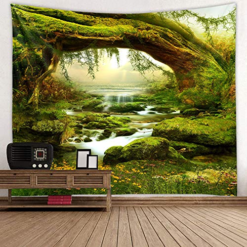 Llamazing Forest Landscape Home Decor - Living Room & Bedroom Magic Tapestry (Sunlight&Creek, 60''L51''W) - color: A Sunlight&Creek, size: 60"L x 51"W