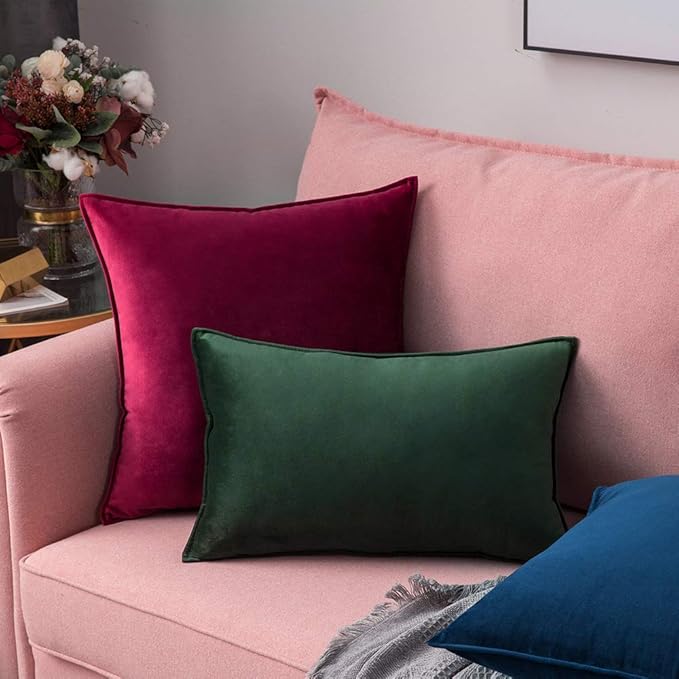 MIULEE Army Green Velvet Throw Pillow Covers 20x20 Soft Decorative Solid Square Cushion Cases Pack of 2 Modern Luxury Home Decor for Couch, Sofa, Bedroom