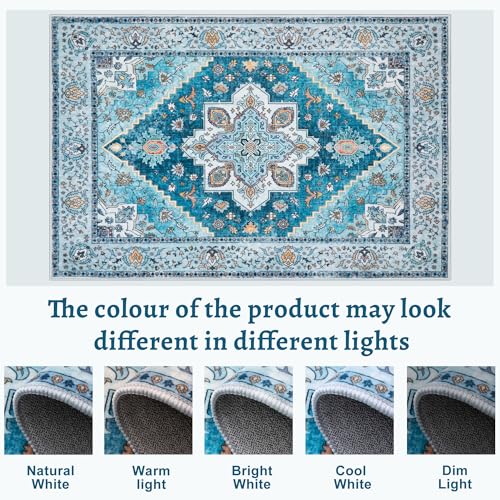 Tangsoo Blue 2x3 Washable Rug for Entryway, Vintage Non Slip Small Area Rug, Indoor Front Door Rug, Print Door Mat Small Carpet, Soft Low Pile Rugs for Entrance Kitchen Bedroom Home Decor - color: Sky Blue, size: 2' X 3' (Rectangular)