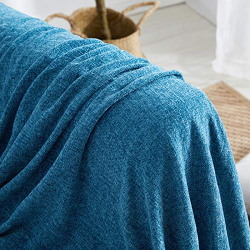 BOURINA Chenille Throw Blanket with Decorative Fringe for Couch Sofa Chair Blanket (50x60 Inches) Dark Blue - color: Dark Blue, size: 50"×60"