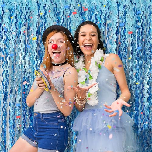 Tinsel Foil Fringe Curtains Wavy Backdrop for Parties Sparkle Metallic Wavy Foil Fringe Backdrop Curtain for Party Decorations Photo Booth Props for Birthday Graduation Wedding - color: Light Blue, size: 2 Pack