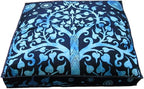 ICC Large Square Floor Pillow Cover Hippie Ottoman Pouf Cover Daybed Cotton Mandala Cushion Cover with Heavy Duty Zipper Seating Ottoman Poufs Dog-Pets Bed (Blue Elephant Tree, 35" Square)