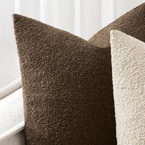 Pack of 2 18x18 Inch Decorative Boucle Throw Pillow Covers Textured Square Pillowcaes Accent Solid Cozy Soft Cushion Covers Home Decor for Sofa Couch Living Room Home Decor,Chocolate Brown - color: Chocolate, size: 18" x 18" (Pack of 2)