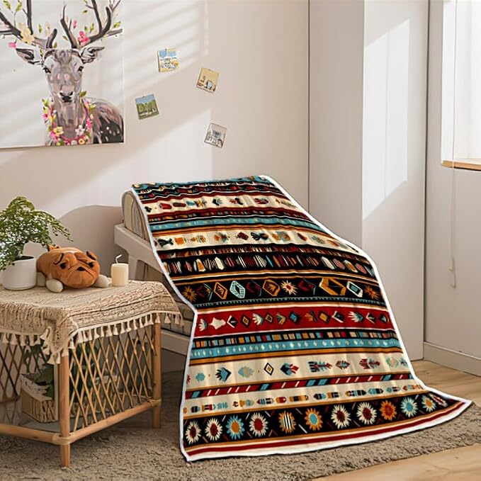 Western Throw Blankets, Southwestern Flannel Throw Blanket, Soft, Flannel, Warm, Geometric Pattern Blankets Decor Farmhouse Country Bed Blanket for Couch Bed Cover 60X80 Inch