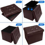 Storage Ottoman, Folding Foot Stool with Thicker Foam Padded Seat Small Leather Storage Ottoman Bench Foot Rest for Living Room Foldable Coffee Table 17x13x13in,Brown