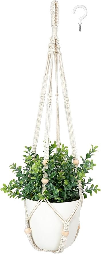 Mkono Fake Hanging Plant with Pot, Hanging Plants Artificial Spring Decor Macrame Plant Hanger with Faux Plant Greenery Boho Hanging Planter for Home Bedroom Bathroom Office Decoration