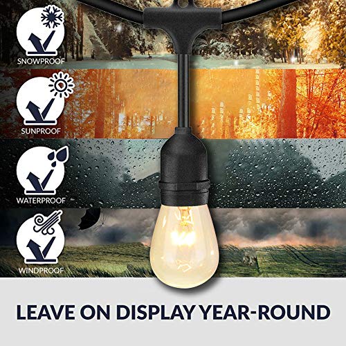 SUNTHIN Outdoor String Lights, 48FT Commercial Grade String Light with 15 11W Dimmable Edison Vintage Bulbs, Hanging for Outside, Patio, Garden, Backyard, Porch, Deck, Pergola, Party - color: Black, size: 48FT
