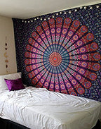 raajsee Indian Cotton Purple Tapestry Mandala Wall Hangings, Hippie Tapestries,Boho Throw Bohemian Bedding, Beach Blanket, Yoga Meditation Rugs Queen Bedspread Queen (82x92 Inches / 210x232 Cms) - color: Purple, size: 92"L x 82"W