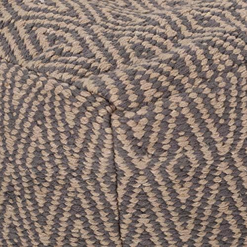 Foamma Pouf Ottoman Grey+Brown, 15"x15"x15" - Square Ottoman Foot Rest for Living Room and Bedroom, Pouf Footstool, Foot Rest for Couch, Boho Furniture for Home