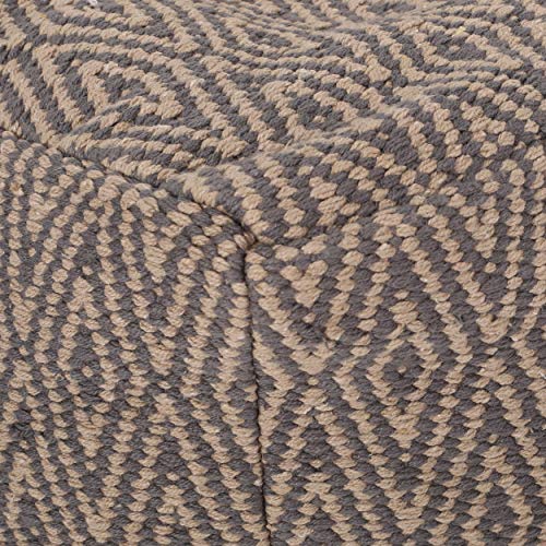 Foamma Pouf Ottoman Grey+Brown, 15"x15"x15" - Square Ottoman Foot Rest for Living Room and Bedroom, Pouf Footstool, Foot Rest for Couch, Boho Furniture for Home - color: Grey + Brown