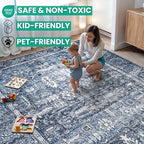 Bloom Rugs Washable Non-Slip 7 ft Runner - Blue Traditional Runner for Entryway, Hallway, Bathroom, and Kitchen - Exact Size: 2.5' x 7' - color: Blue, size: 2'6" x 7' (Runner)