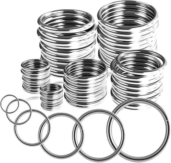 Ewparts Multi Size Metal Rings for Crafts 60 Pack Macrame Metal O Ring 3mm Thick None Welded Craft Rings for Sewing,Dog Leash,Dog Collor,Macrame Plant Hanger,Jewelry Making,Curtain,Keychain,Lanyard