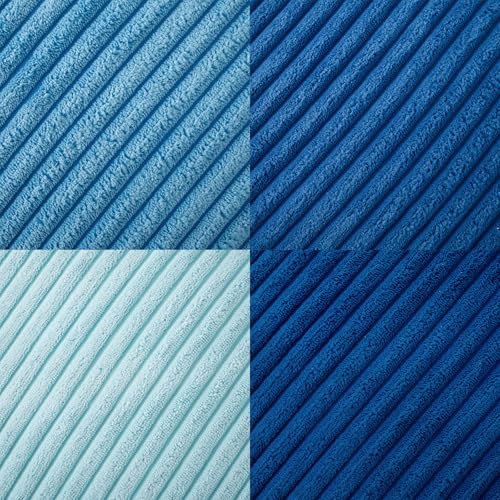 Volcanics Set of 4 Light Blue Corduroy Decorative Couch Throw Pillow Covers 18x18 Inch, Soft Modern Boho Striped Accent Cushion Cases for Beach, Patio, Balcony, Summer Gradient Shams Home Decor - color: Light Blue, size: 18" x 18" (Pack of 4)