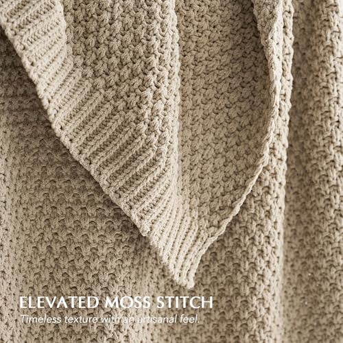 EVERGRACEHOME Chunky Chenille Knit Throw Blanket for Couch, Soft Luxurious Oversized Queen Moss Stitch Blanket for Bed, Cozy Farmhouse Knitted Throw for Sofa, Sand Dune, 90" x 90" - color: Sand Dune, size: 90" X 90"