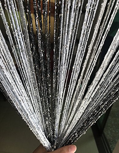 1x2 M Door String Curtain Rare Flat Thread Fringe Window Panel Room Divider Cute Strip Tassel for Wedding Coffee House Restaurant Parts (Black & Grey) - color: Black & Gray