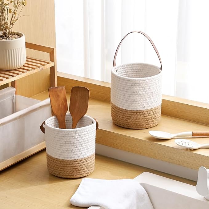 pack 2 Rope wall Hanging Basket,woven hanging basket for Organizing Plants, Key, Sunglasses,Small Storagen Basket for Kitchen Wall Decor Bathroom home Decor