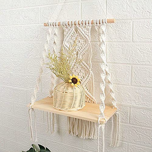 Mong Handmade Macrame Wall Hanging Shelf, Boho Indoor Rope Plant Pot Basket Hanger Holder, Rope Plant Hanger for Wall Decor Indoor Outdoor