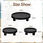 3 Pcs Wood Plant Stand Indoor Outdoor, Wooden Stool Display Stand 5/6/8" Round Riser Flower Pot Holder with Raised Edge Small Planter Tray Modern Potter Decorative for Garden Desktop Home Table Counter Room (Black)