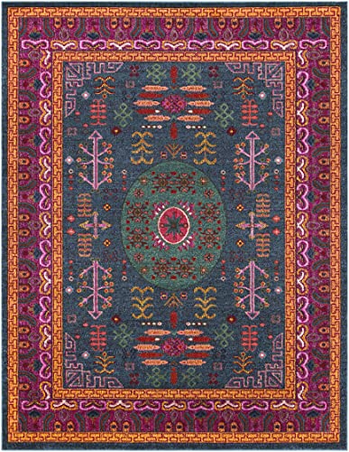 Hauteloom Hadrian Bohemian Southwestern Colorful Area Rug - Traditional Tribal Aztec Carpet for Living Room, Bedroom, Dining Room - Pink, Magenta, Green, Orange, Purple - 5'3" x 7'3" (5x7) - color: Teal, Aqua, Navy / Cleveland, size: 5'3" x 7'3" (Rectangu