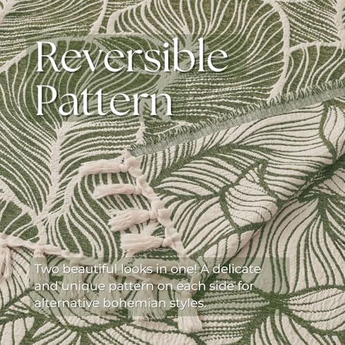 DOWN HOME Chenille Cotton Throw Blanket for Couch, Lightweight Boho Blanket for Bed Sofa Chair Living Room Outdoor Soft Woven Decorative Blanket with Tassel Gift Olive Leaves 50"x70" - color: Olive, size: 50"x70"