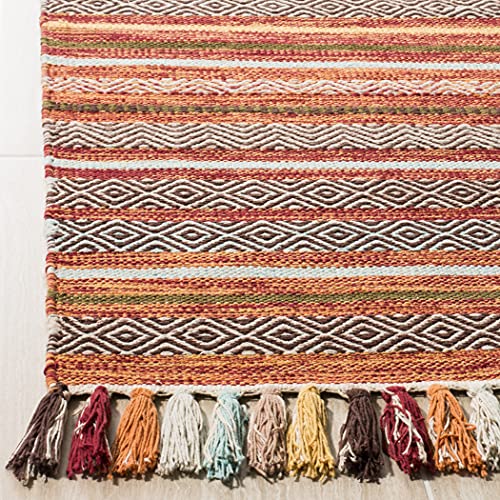 SAFAVIEH Area Rug 8x10 - Montauk Collection - Large - Rust & Multi, Handmade Cotton, Boho Stripe Fringe Design, Ideal for Living Room, Bedroom, Office, Dining Space (MTK901D) - color: Rust/Multi, size: 8' x 10' (Rectangular)