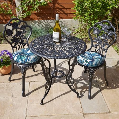 LVTXIII Outdoor Bistro Chair Cushions, 15"x15"x4" Round Patio Chair Cushions, All Weather Tufted Seat Cushions for Patio Furniture Use, Set of 2, Leaves Ink Blue - color: Leaves Ink Blue