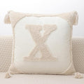 Monogram Pillow Covers with Tassels 18”x18” Modern Cotton Canvas Tufted Alphabet X Throw Pillow Covers for Sofa Couch Bed 26 English Letters Decorative Pillow Case for Sofa Throw Pillows