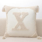 Monogram Pillow Covers with Tassels 18”x18” Modern Cotton Canvas Tufted Alphabet X Throw Pillow Covers for Sofa Couch Bed 26 English Letters Decorative Pillow Case for Sofa Throw Pillows