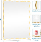 Gold Wavy Mirror Whit Wood Frame, 18" x 24" Small Rectangle Boho Mirror for Nursery Wall Decor, Bathroom Vanity, Bedroom, Living Room, Entryway