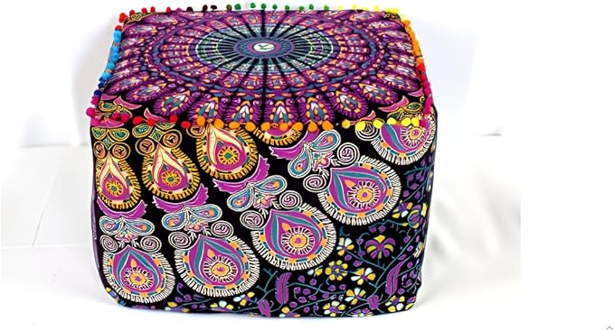 CRAFT KALA Mandala Meditation Floor Pillows Square Pillow Cover Seating Hippie Decorative Adults Bohemian Cushion Cover Outdoor Living Room Throw Ottoman Poufs Cover 16X16X14 inches,Pink Yellow Mirchi
