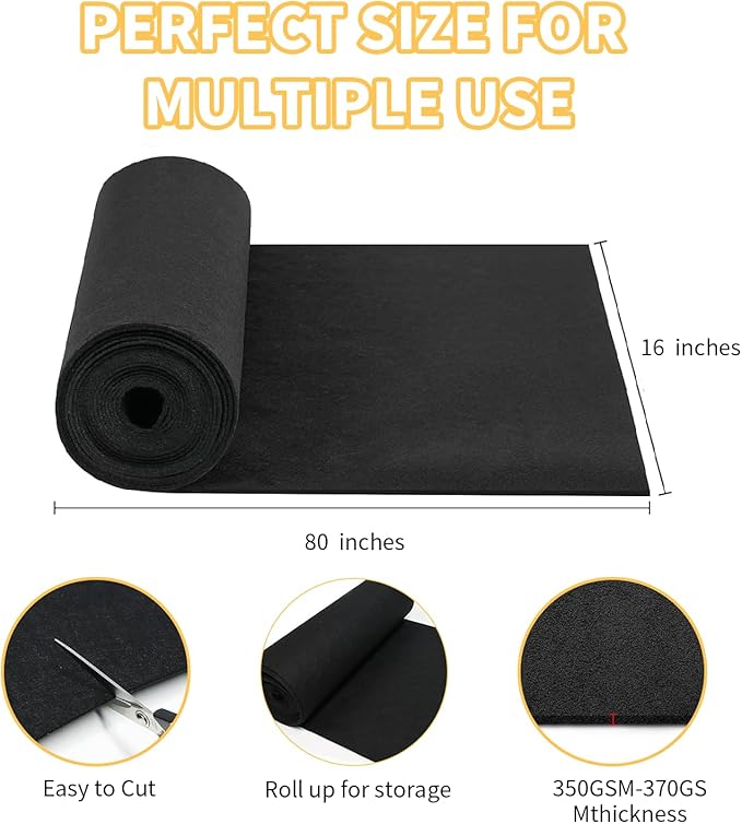 16x82 Inch Black Felt Planter Liner Roll, Non-Woven Hanging Basket Liner Coco Coir Liner Alternative Breathable Outdoor Planter Liner Window Box Liners for Metal Basket Flower Pot Raised Garden Bed