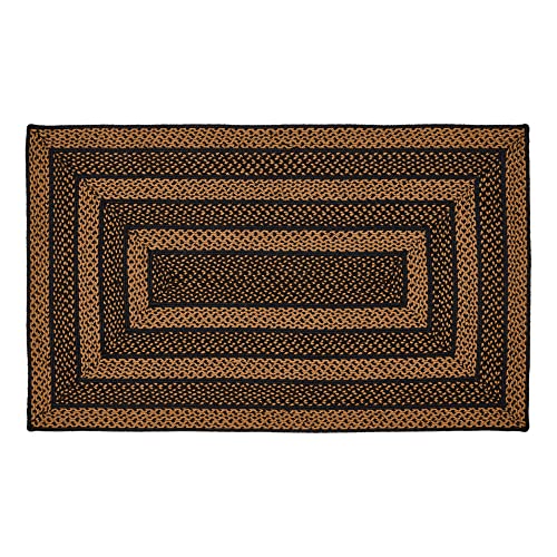 VHC Brands Black & Tan Braided Jute Rug, Non-Skid Pad, Rectangle, Black, 36x60 - color: Rectangle, size: 3' x 5' (Rectangular)