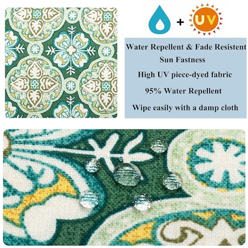 FUNHOME Bistro Chair Cushions Set of 2 Outdoor Round Chair Cushions for Patio Furniture 15"x15"x4", Water-Repellent Tufted Round Chair Pads for Home Garden-Green Medal - color: Green Pattern